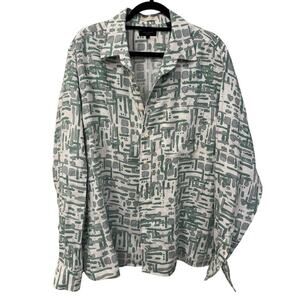 Ted Baker 2XL Men's White Green Compter Revere Print Linen Long Sleeve Button